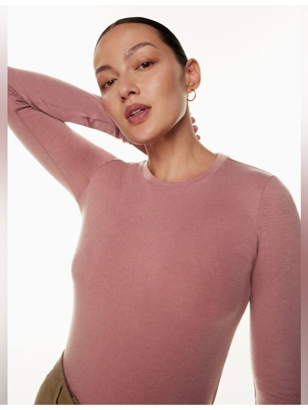 Aritzia Wilfred Free Palermo Longsleeve Rib Size Small In Cinder Pink Crew Neck